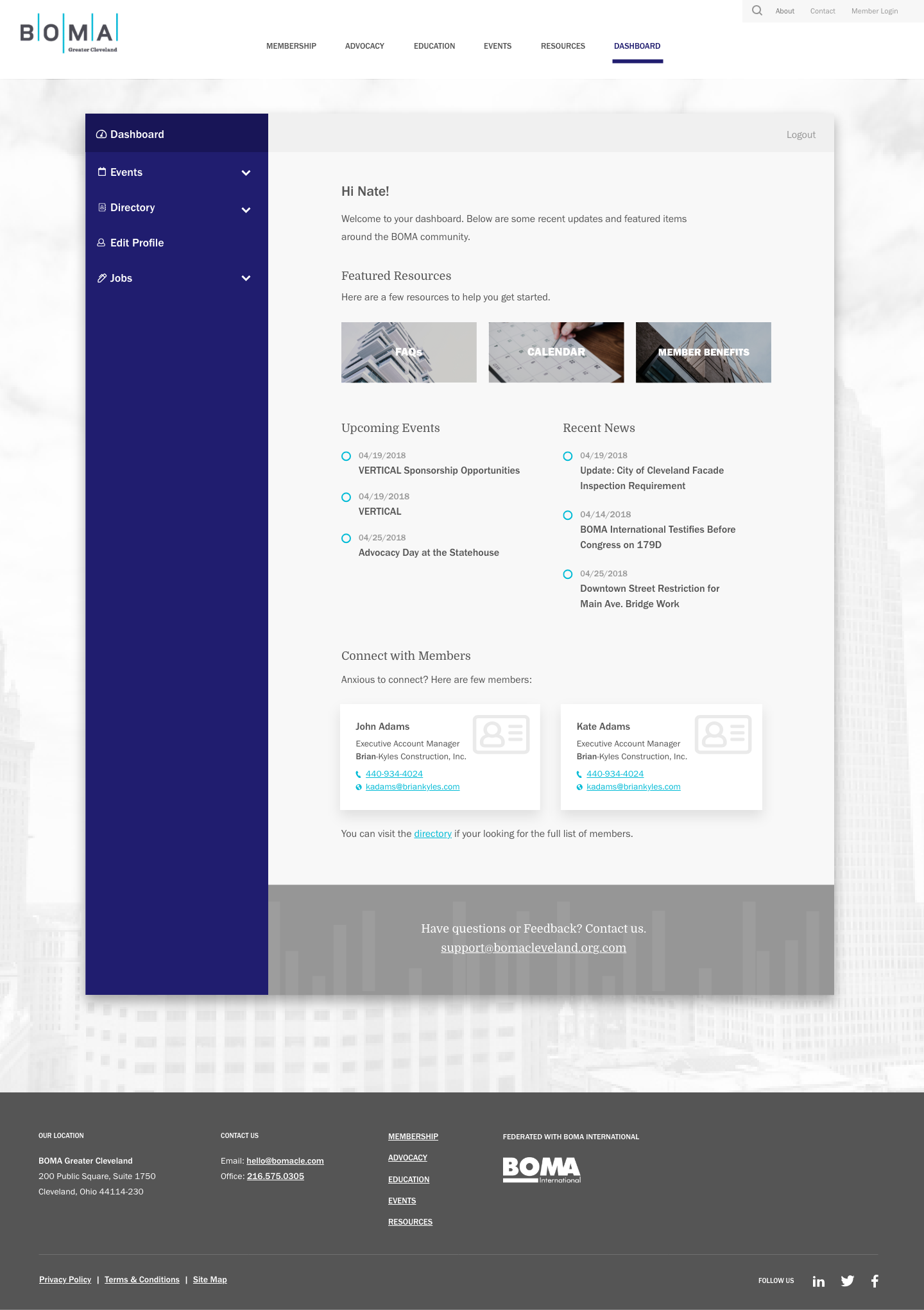BOMA member dashboard